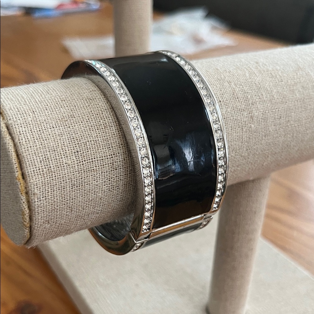 Ann Taylor black enamel bangle with rhinestones.